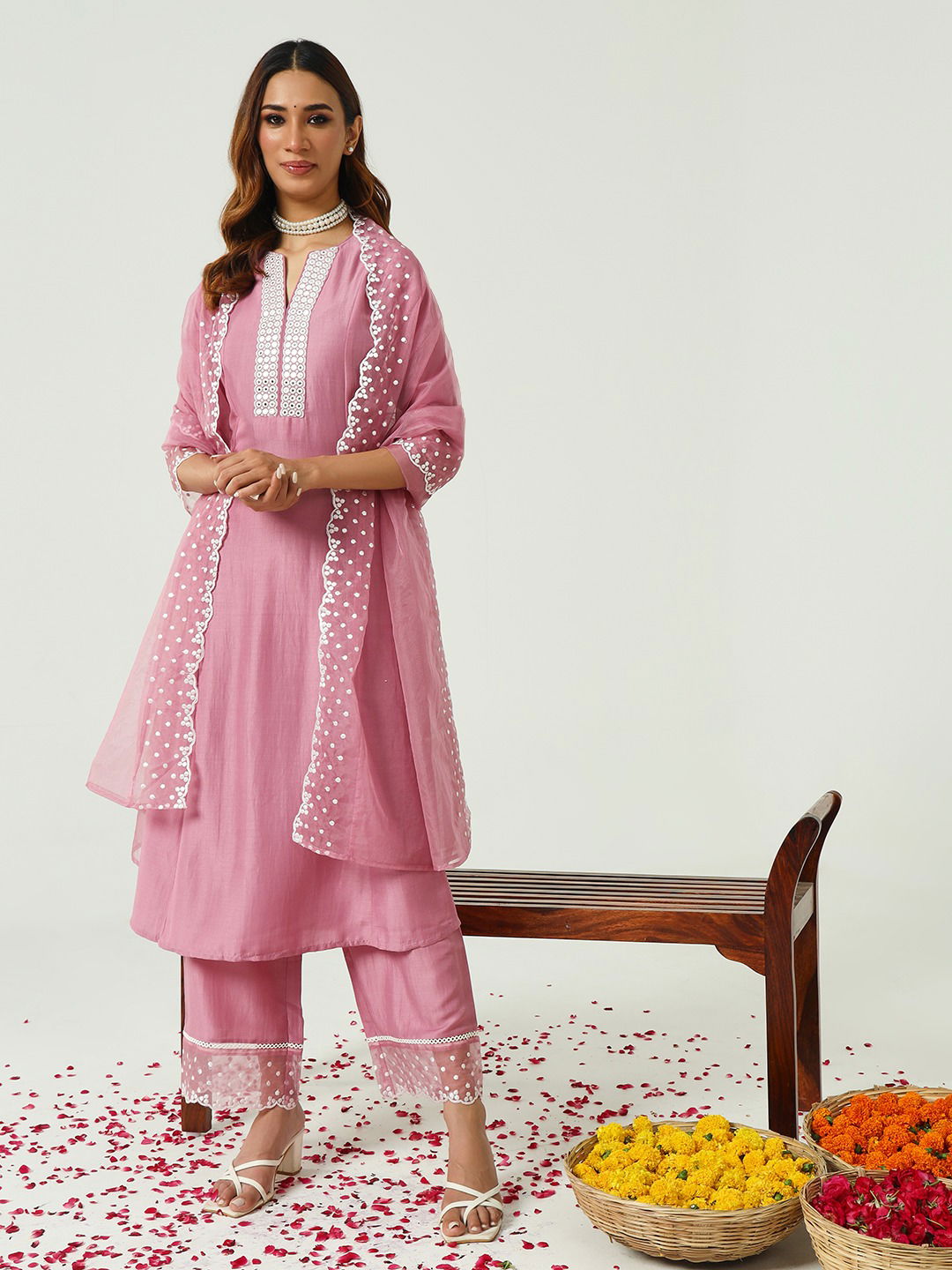 Pink SET0157 Fiorra Raksha Bandhan Special Silk Kurti With Palazzo Dupatta Wholesale Market In Surat
